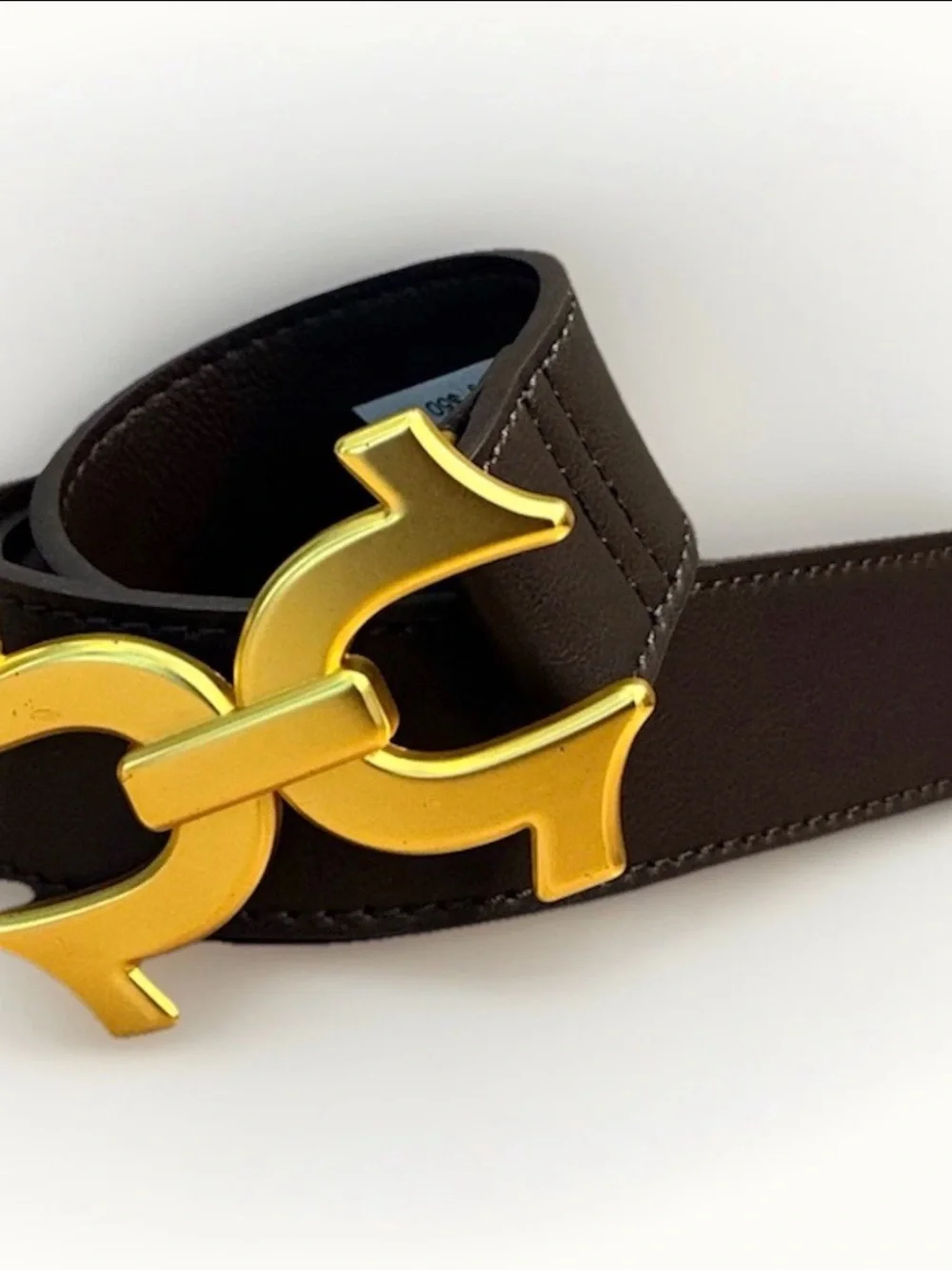True Religion Brown Leather Belt with Gold Signature Buckle